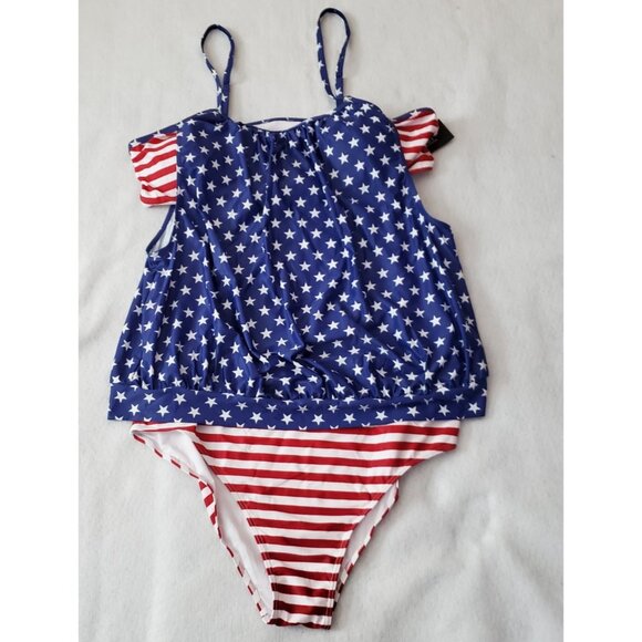 Daci Swimsuit Bathing Suit Size 22W Red White Blue 2 Piece Removable Pads - Picture 12 of 16
